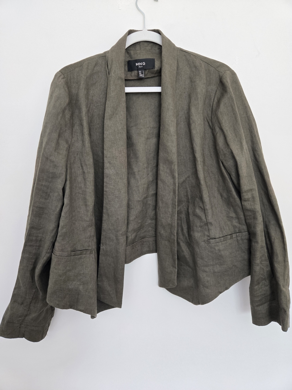 MNG Olive Green Open-Front Linen Blazer Normcore Minimalist Preppy M